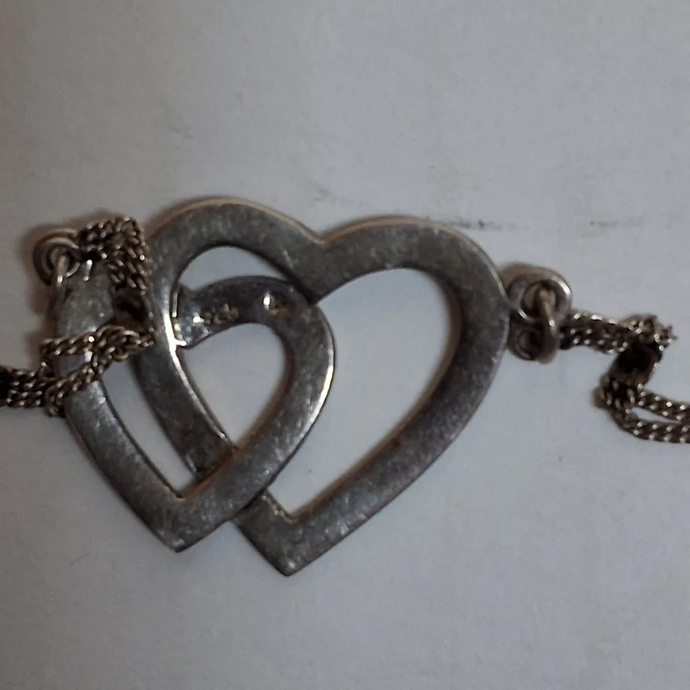 Vintage Sterling And Marcasite Enjoined Hearts Forever Necklace